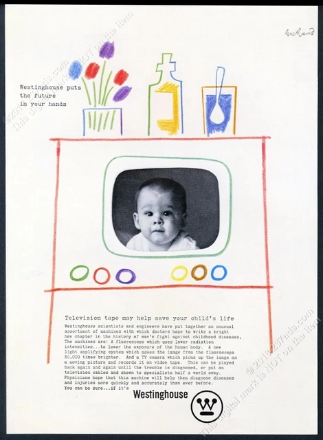 1961 Paul Rand baby TV art Westinghouse vintage print ad