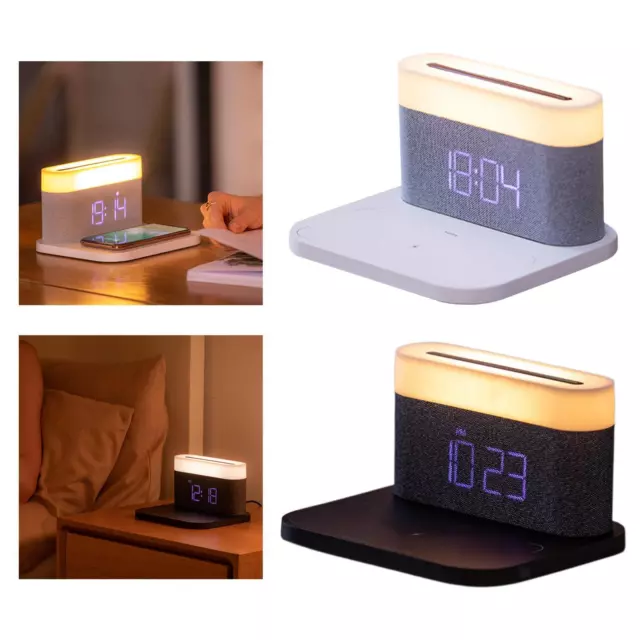 Digital Alarm Clock with LED Night Light Wireless Charging 15W Max Bedside Lamp