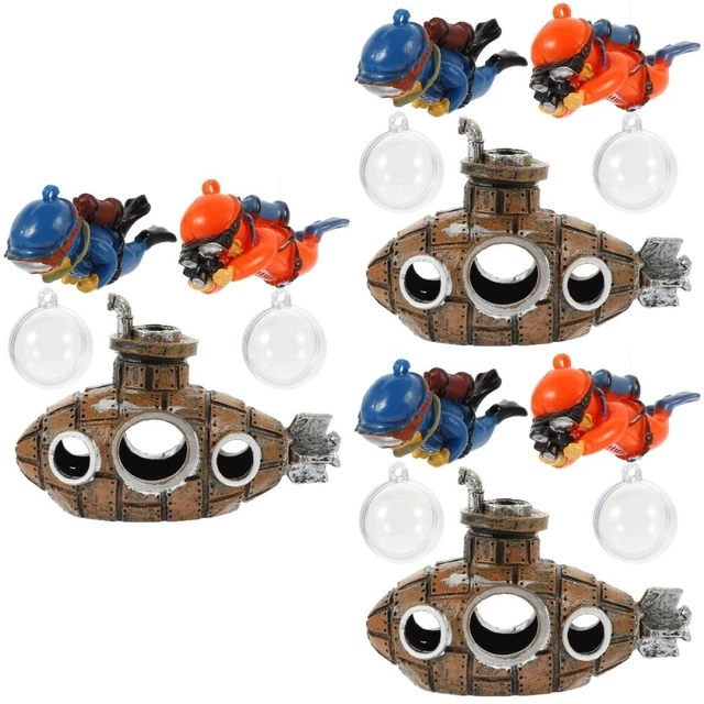 3 Sets Submarine Wreck Decoration Floating Diver Aquarium Cave Fish Tank