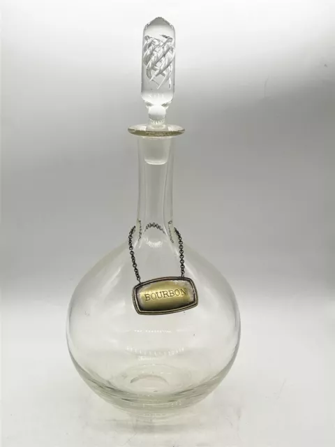 Antique Air Twist Stopper Clear Glass Bourbon Label Glass Decanter