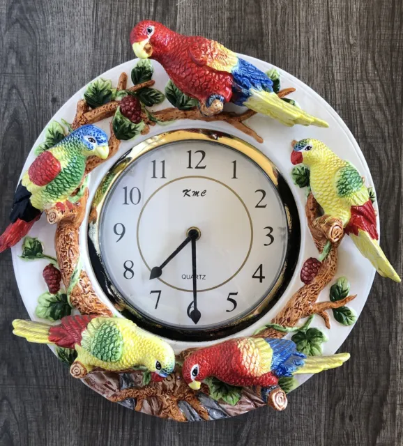 VTG KMC PARROT CLOCK-Gorgeous Ceramic With Five Parrots Clock Does NOT Work!