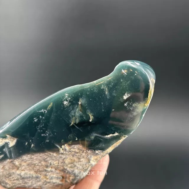 DEEP BLUE GREEN JADE polished window boulder Guatemalan jadeite stone 24A106