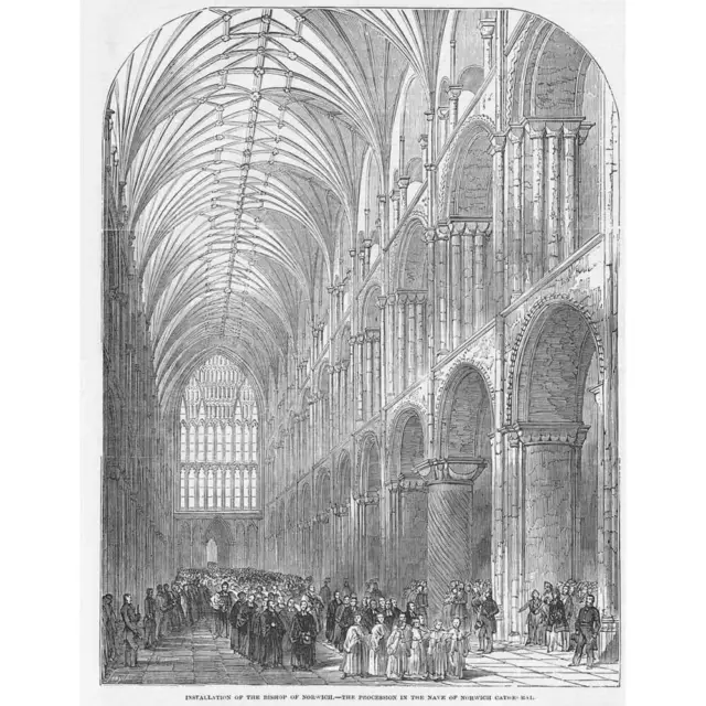 NORWICH Installation of the Bishop in the Cathedral - Antique Print 1850