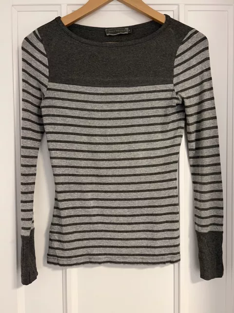 Mint Velvet - Women's Black and Grey Striped Long Sleeve Top T- Shirt - Size 8