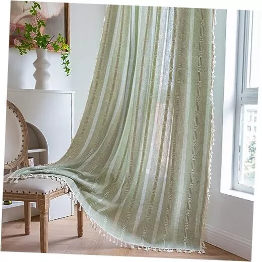 Boho Curtains 63" 84" 96" inches Length 52W x 63L inches x 2 Panels Sage Green