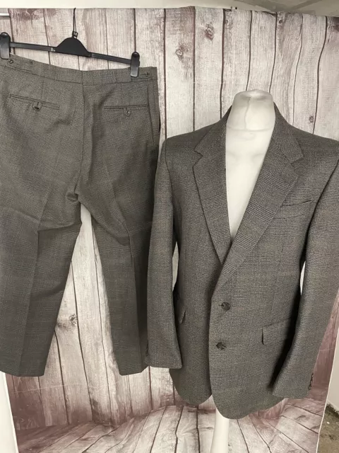 Dunn & Co Vintage Anni '70 Pura Lana Superfine Tuta A Scacchi Taglia R112 44"" Petto W 36