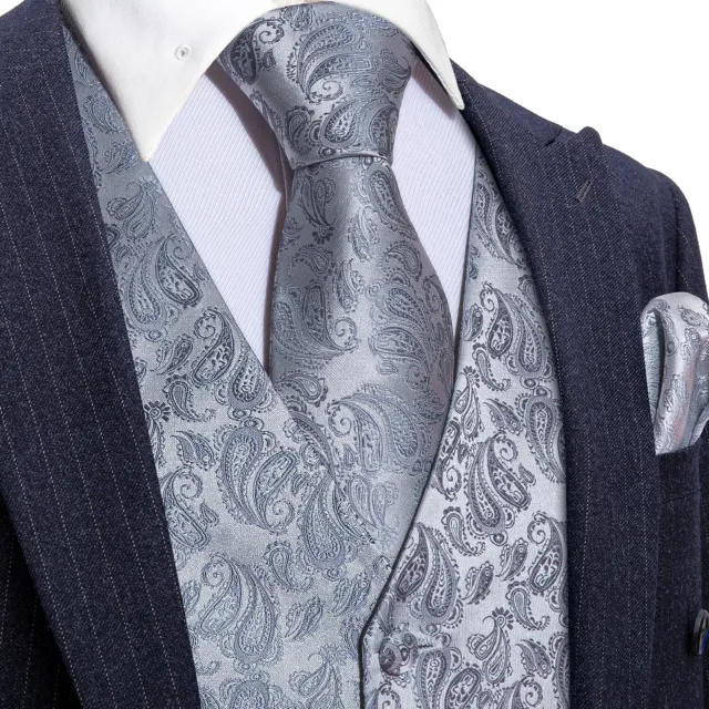 Mens Formal Wedding Waistcoat Paisley Floral Suit Vest Slim Tuxedo Silk Tie Set