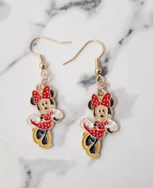 Cute Minnie mouse red drees golden charm Disney Earrings girl girls gift Jewelry