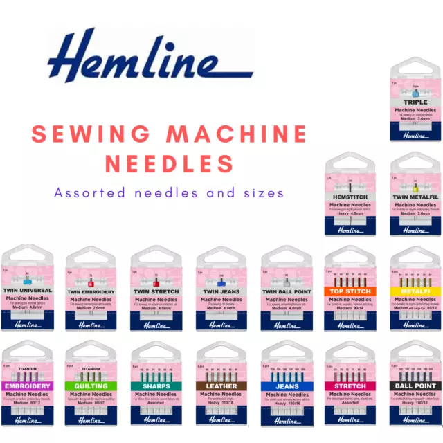 Hemline Sewing Machine Needles - Embroidery - Ball Point - Stretch - Quilting