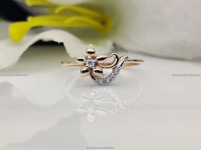Flower Art Deco Fine Anniversary Engagement Diamond Ring 14k Yellow Gold Diamond