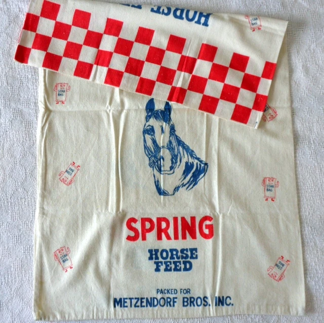 Vintage 22 1/2" x 36" Double Side SPRING HORSE FEED Sack STAR BAG Metzendorf Adv