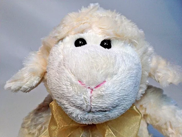 Commonwealth Plush Lamb Sheep Ewe Cream Gold Sheer Organza Bow 11" Stuffed Toy