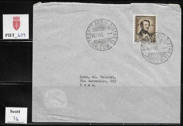 PHT_409. TRIESTE FTT. FDC w. 1948 CENTENARIO MORTE DONIZZETTI. Scott 34