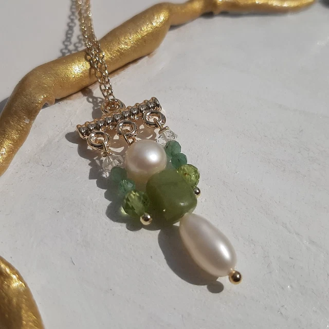 Collier Pendentif Perles De Culture Et Grenat Or Filled 14k - Marque Rose-Mimosa - Neuf