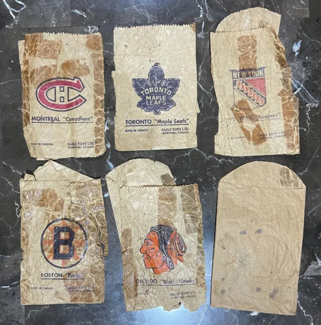 RARE 1950's Eagle Toys NHL Original Six Team Bags for Pull Rod Hockey Game