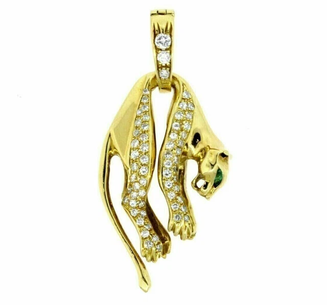 Pendentif Panthère Coupe Ronde Moissanite 1.50Ct Argent Plaqué Or Jaune 14K