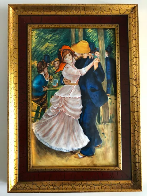 cuadro con marco dorado con esmalte pareja bailando escena parisina