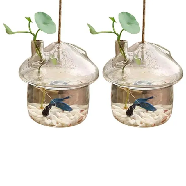 2 x vaso a forma di vetro sospeso fioriera rombo pesce acquario Terrariu T3I4