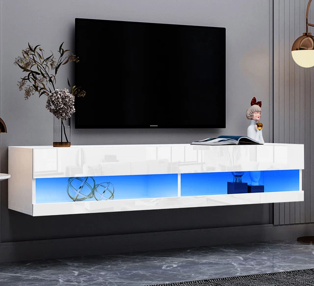 FLOATING TV UNIT Wall Mounted TV Stand High Gloss With LED