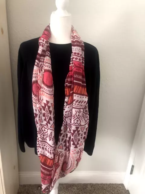 Pink Burgundy Orange AZTEC  Infinity SCARF 19X36" Gauze BOHO Geometric TRIBAL 1 3