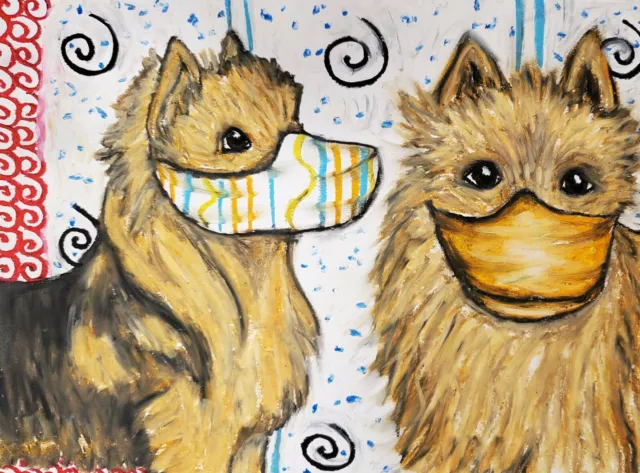 Australian Terrier Quarantine 11x14 DOG Art PRINT Signed by Artist KSams Masks