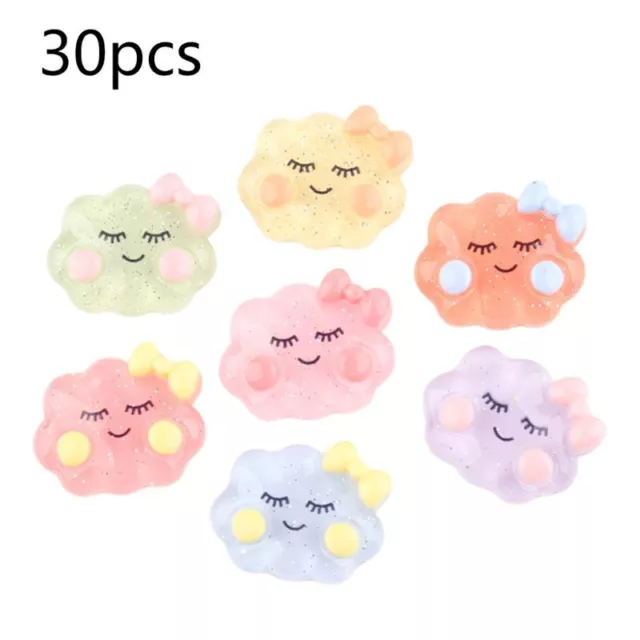 30Pcs Smile Cloud Resin Cabochons Glitter Candy Color DIY Hair Accessories