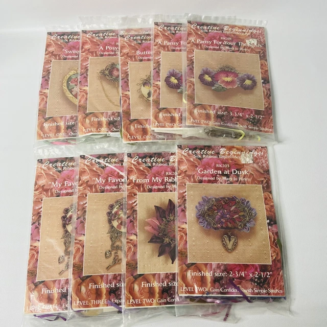 9 kits de bordado de cinta de seda vintage para comienzos creativos alfileres broche barras