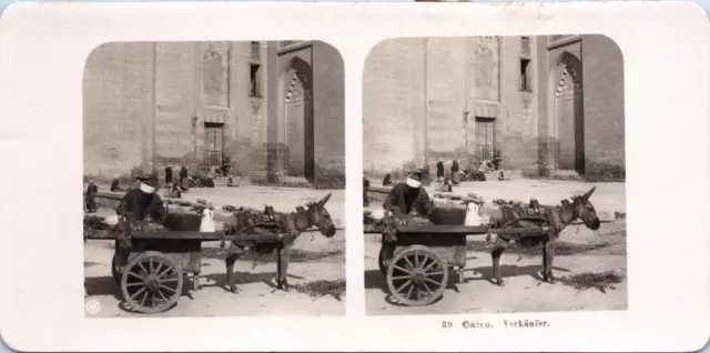 Égypte, Le Caire, Marchand ambulant, Vintage print, ca.1900, Stéréo Tirage vinta