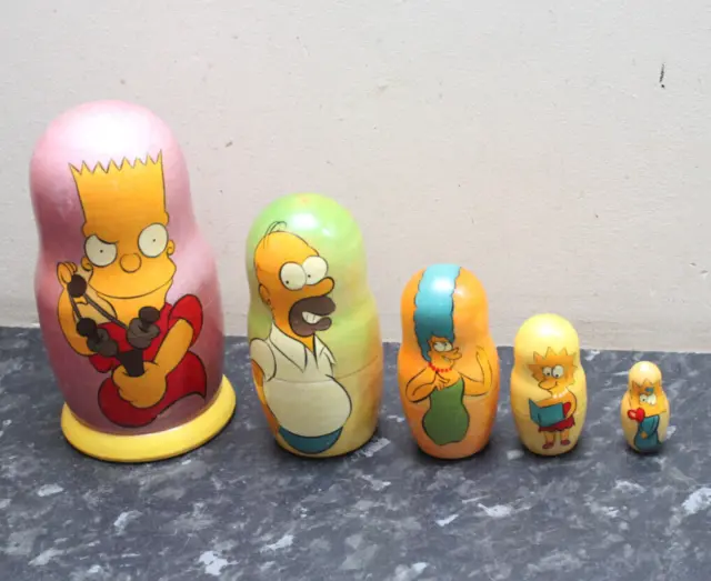 The Simpsons Russian Nesting Dolls Hand Painted Wood Bart Homer 5 Piece Set
