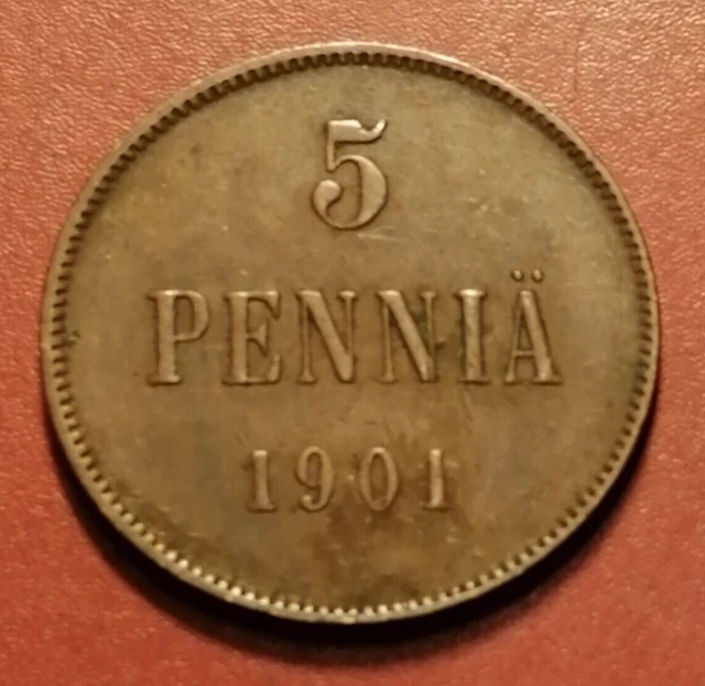 *Finland - 5 penniä 1901  Copper-Empire Nikolai II *Cond.1+ *