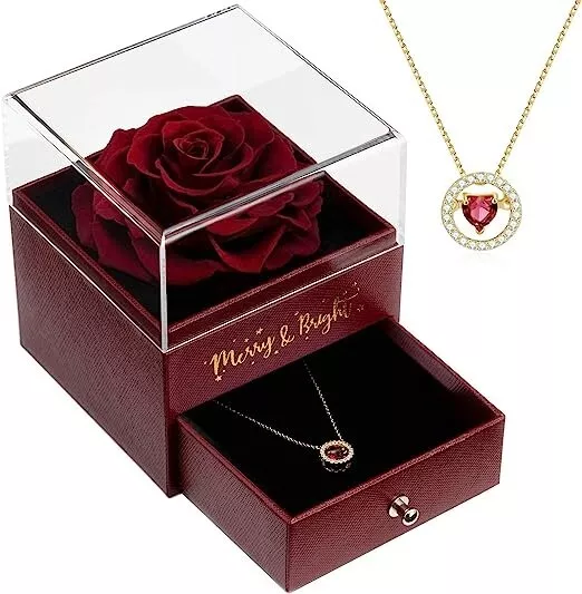 Eternal Handmade Preserved Rose Flower with Necklace - Christmas gifts for Her
