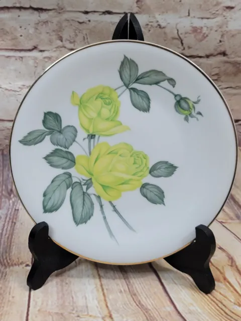 Vintage Heinrich Co H&C Selb Bavaria  7 1/2” Plate White Yellow Roses Gold Rim