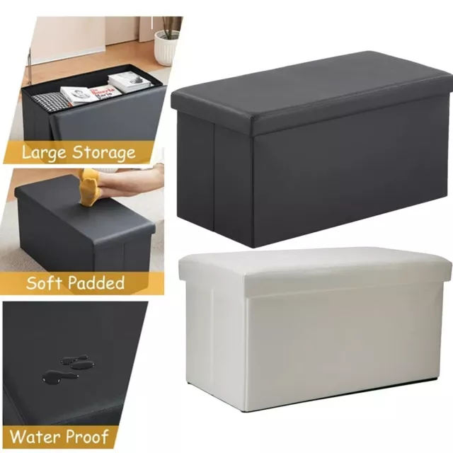 Folding Ottoman Storage Box Pouffe Seat Home Chair Foot stool Storage Box Faux