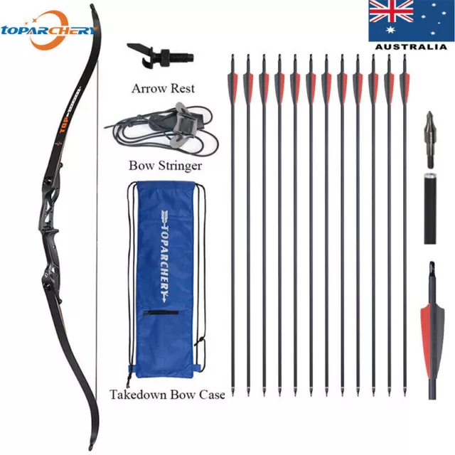 56" Archery 50lbs Hunting Takedown Recurve Bow with Stringer + 12X Carbon Arrows