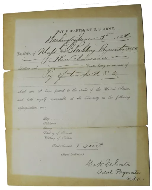 5th Kansas Cavalry Civil War PAY RECEIPT -