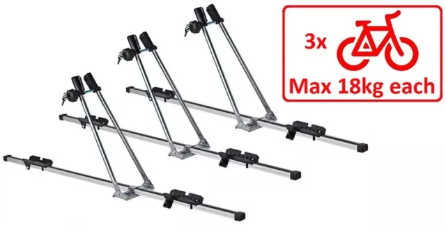 3 x Aluminium Cycle Carrier Roof Mounted Bike Bicycle Car Rack Holder Lockable