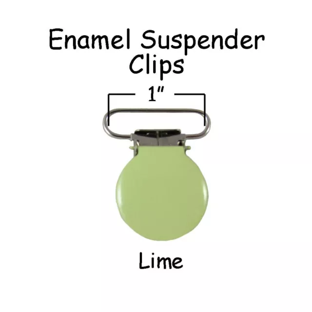 25 Suspender Pacifier Holder Mitten Clips 1" Lime  Enamel Round Face w/ Inserts