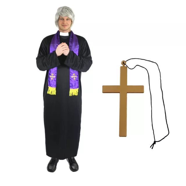 Adults Tv/Film Father Priest Fancy Dress Costume Robe, Cross & Wig 1990'S Sitcom