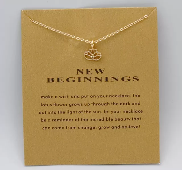 Gold Lotus with Message Card - Friendship Necklace Good Luck Pendant Chain