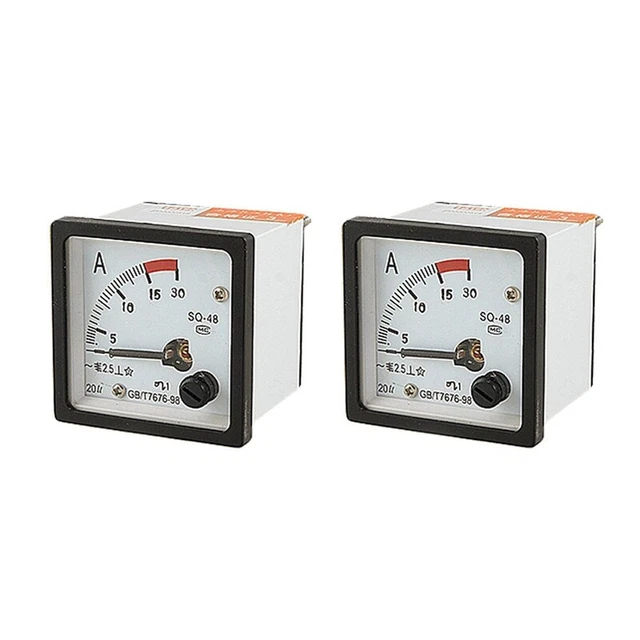 2X SQ48 Analog AC Current Panel Meter Ammeter 0-15A Gauge White + Black R2J3