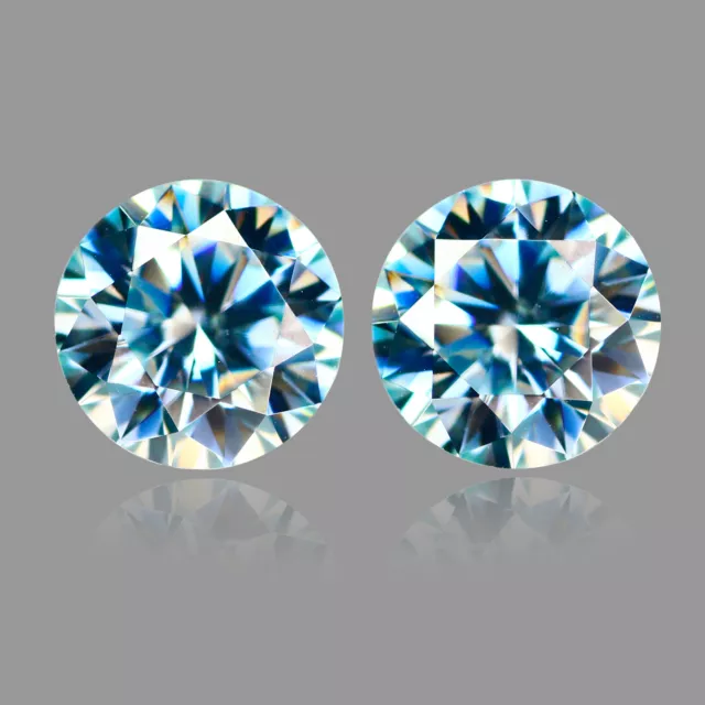 1.91 Ct IF 2 Pcs Pair Brilliant Round (Diamond Cut) 6.5 MM Aqua Blue Moissanite