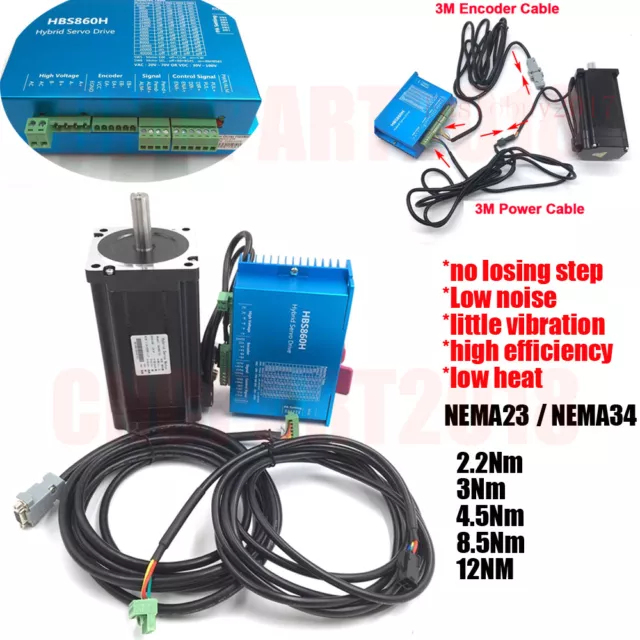 NEMA34/23 Closed Loop Stepper Motor+Drive Kit Hybrid Servo 12Nm 8.5Nm 4.5Nm 3Nm