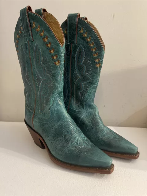 JUSTIN DAMIANA TURQUOISE Blue Green Leather Western Boots L4302