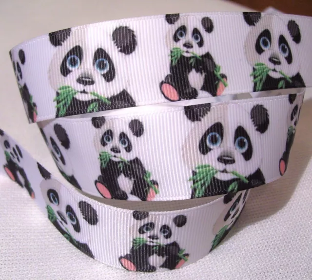 RUBAN GROS GRAIN IMPRIMÉ ** 25 mm ** BÉBÉ PANDA - vendu au mètre