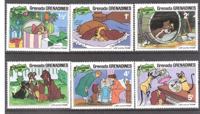 Grenada Grenadines 1981 Disney Lady and the Tramp Christmas MNH (SC# 450-455)