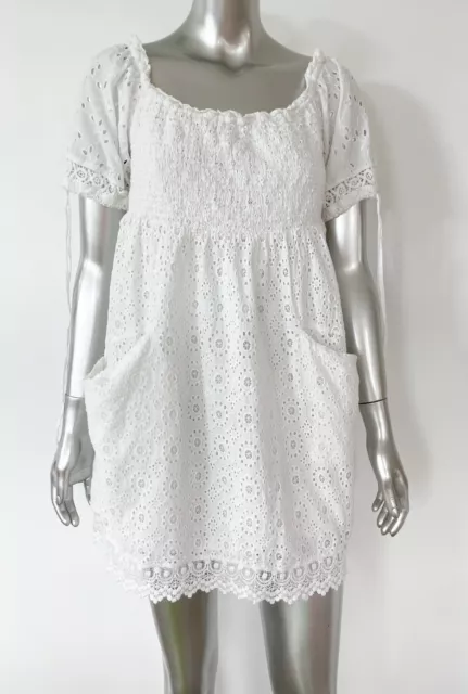 TULAROSA Revolve ‘QUINN’ OFF THE SHOULDER LACE Smocked Dress in Milk • EUC•Small