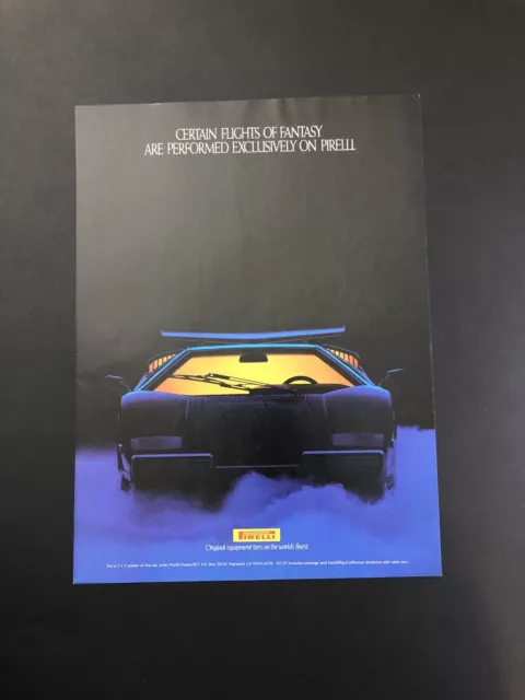 Lamborghini Countach Pirelli Vintage Original Print Ad Advertisement Printed A8