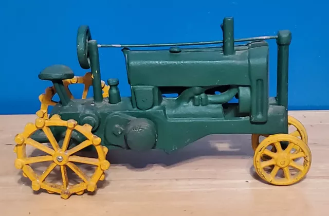 Vintage Heavy Duty Large Cast Iron Green & Yellow  Farm Tractor