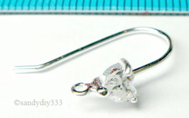 2x STERLING SILVER CZ CRYSTAL HEART EAR WIRE FRENCH HOOK EARRINGS J051