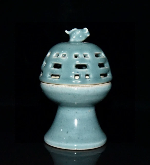 5.2" china old antique qing dynasty porcelain sky blue glaze lncense burner